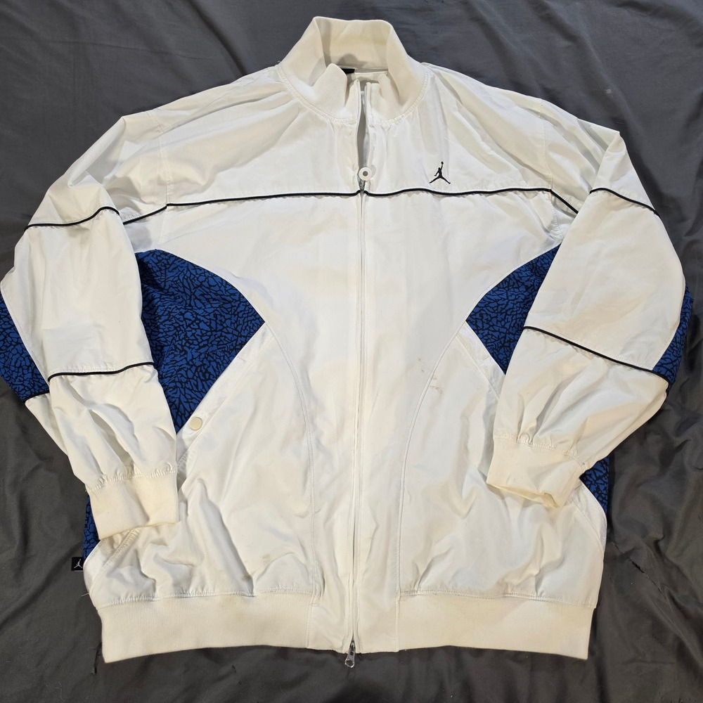 Vtg Air Jordan 3 White Cement Windbreaker Jacket Blue Elephant Print Mens 3XL